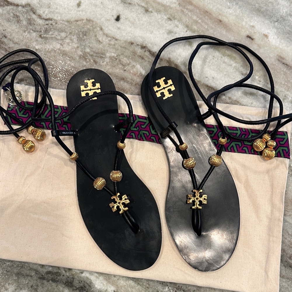 NWOB Tory Burch Capri Lace‑Up Sandals – Perfect Black – Size 8 – With Dust Bag - Picture 7 of 13